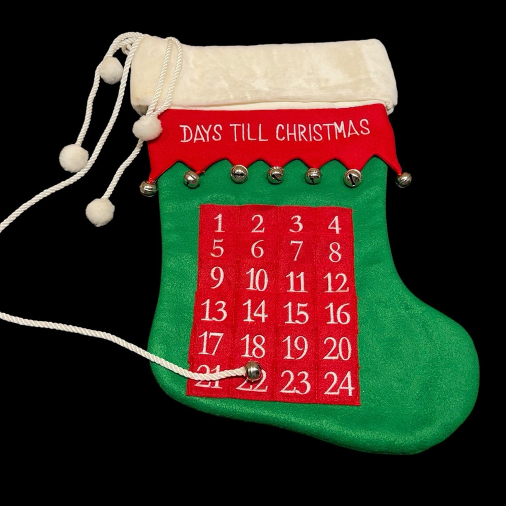 Christmas Advent Calendar Stocking 24 Day Countdown w/ Pockets & Jingle Bell - Picture 4 of 16